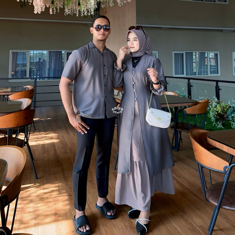 Aulia Couple Set Baju Pasangan Kemeja dan Tunik Kondangan Polo Linen Polos Anti Lecek Korea Style Te