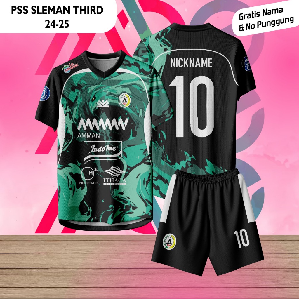 Baju Jersey Football PSS Sleman Third Hitam Hijau  LIGA 2024 Terbaru Replika Supporter