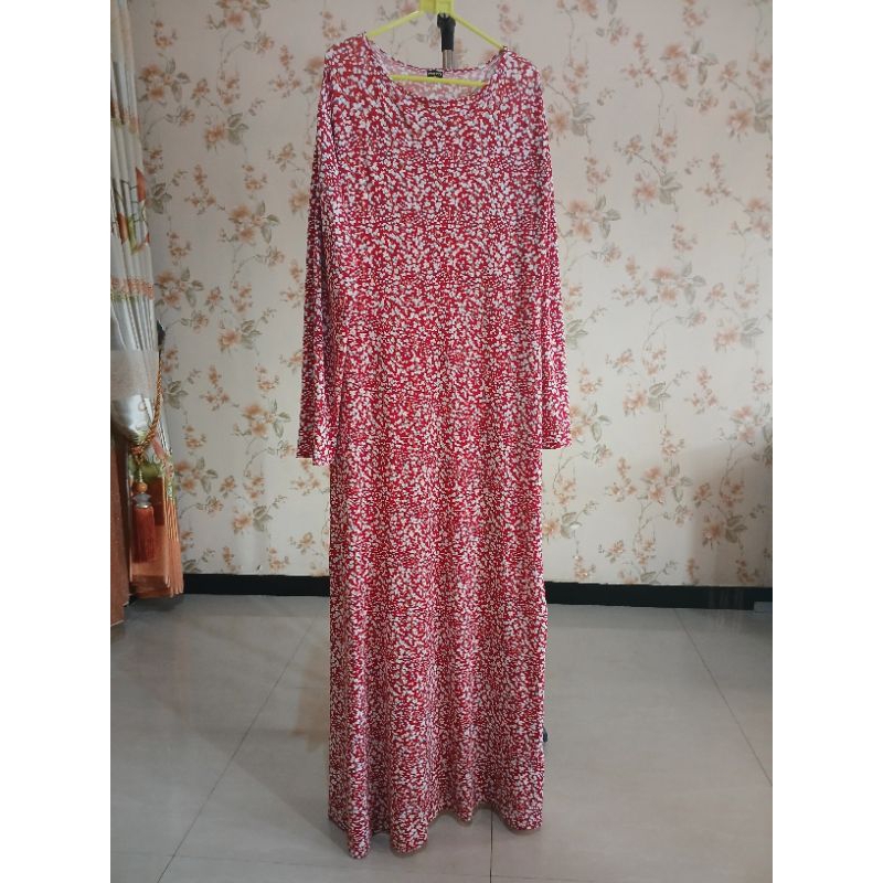 [Preloved] Gamis Bunga Merah merk Nisrina