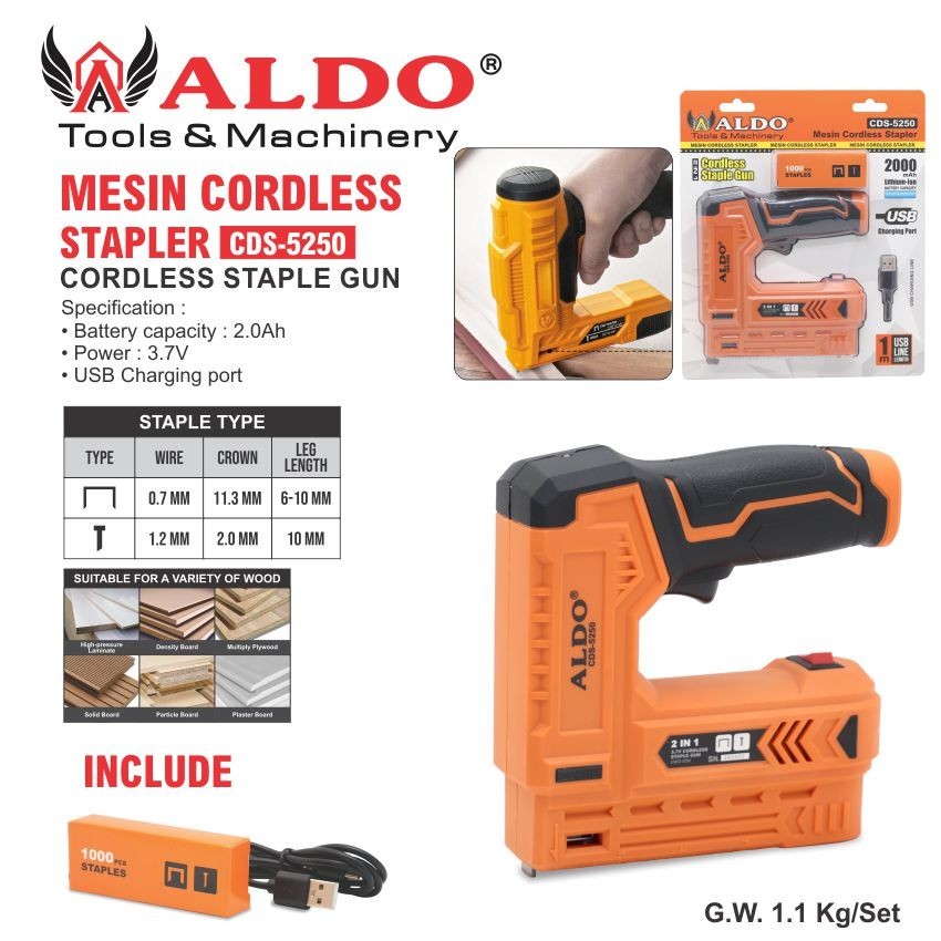 MESIN CORDLESS STAPLER CDS-5250 / CORDLESS STAPLE GUN / MESIN PAKU STAPLES TEMBAK BATERAI / STAPLER 