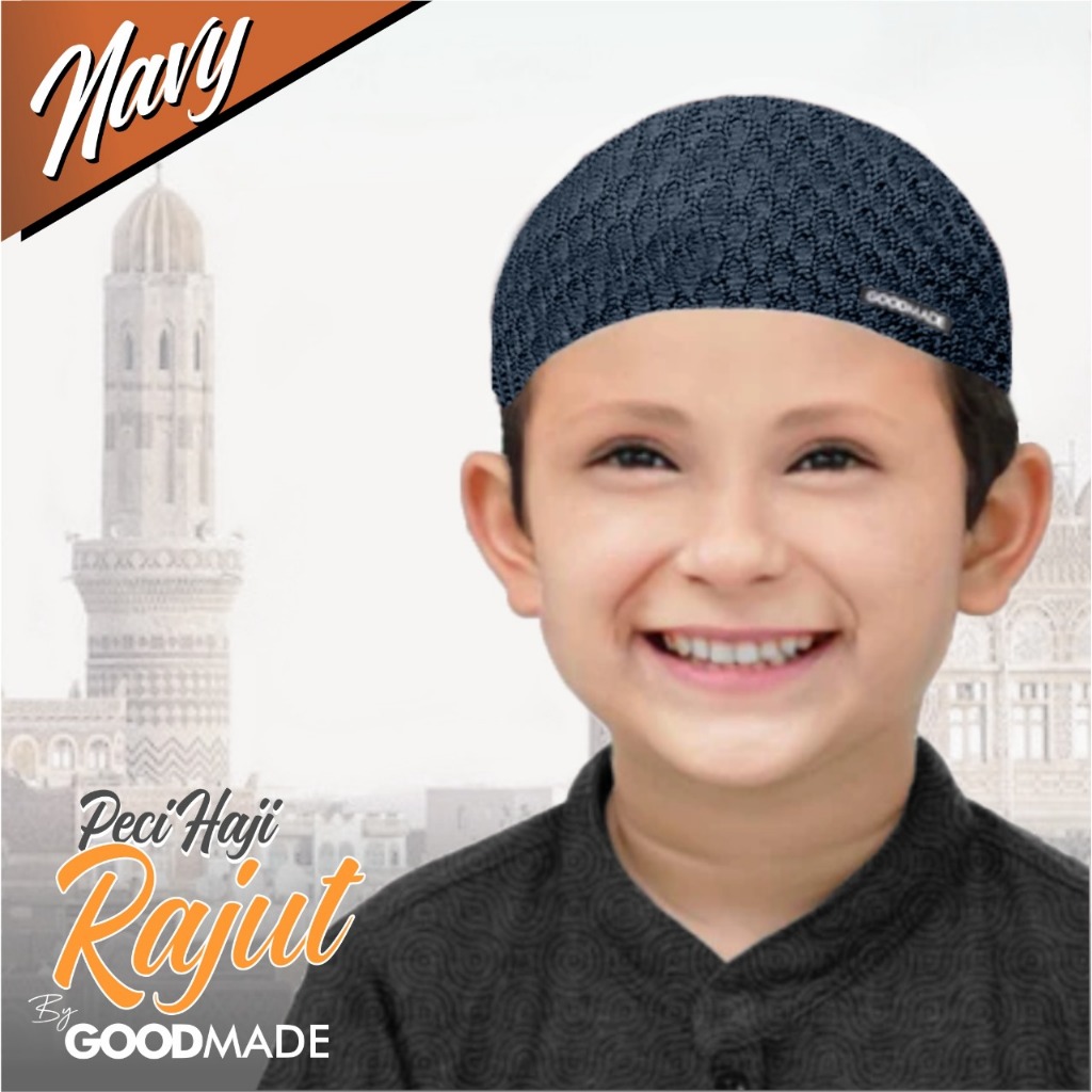 GOOD MADE - Peci Anak Rajut Biru Polos | Peci Rajut Navy Anak Sahaleh | COD