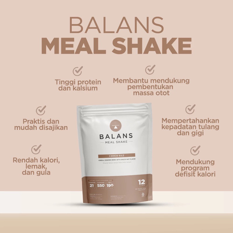 

Balans Meal Shake | Choco Oat | Susu Protein & Tinggi Kalsium Rendah Kalori | 12s
