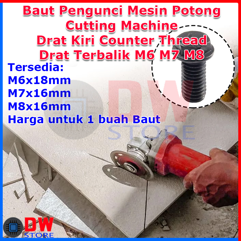 Pengunci Baut Skrup Mesin Potong Gerindra Cutting Grinder Machine Screw Counter Thread Drat Balik M6