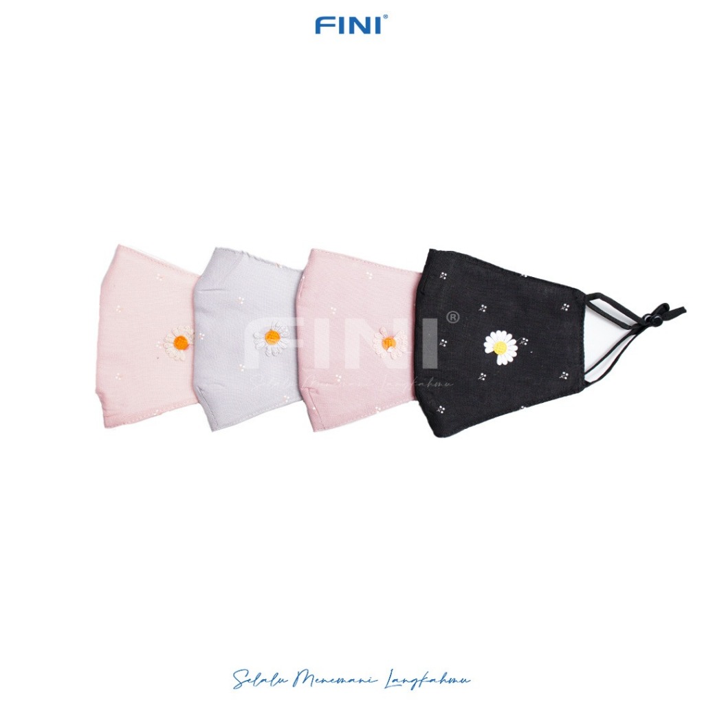 FINI, Masker Kain Dewasa Wanita Fashion Pesta Motif Bunga Daisy, Bahan Katun 3ply, Washable Bisa Dic