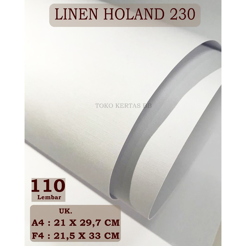 

KERTAS LINEN HOLAND PUTIH 230 GSM UKURAN A4 ( 21 X 29,7 ) DAN F4 ( 21,5 X 33 CM ) , 110 LEMBAR