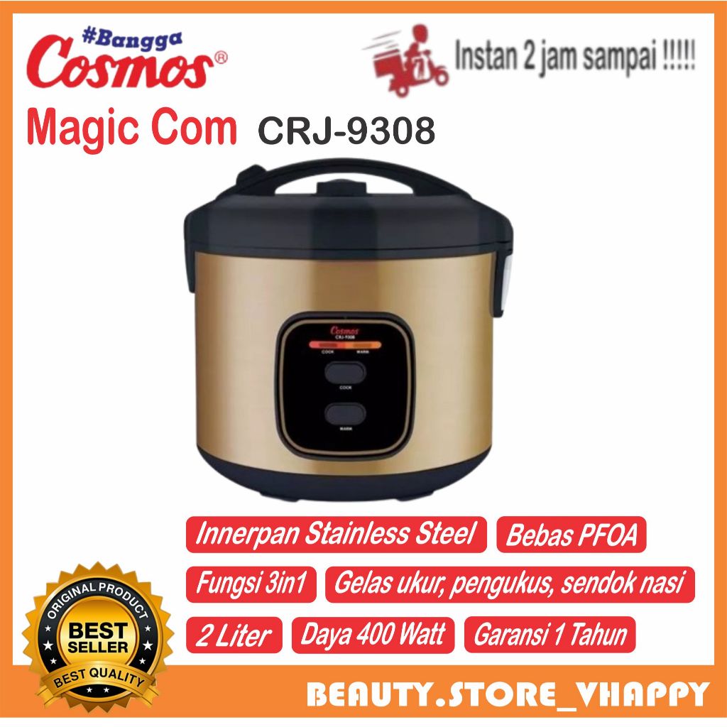 Rice Cooker Stainless Steel 2 Liter Cosmos CRJ-9308