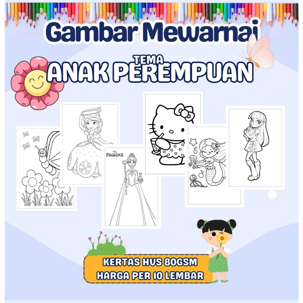

Kertas Gambar Mewarnai Murah - Anak Perempuan TK SD PAUD Remaja - Kertas HVS A4 A5 80 GSM - Bukan Buku Gambar Hanya Sketsa Per Lembar