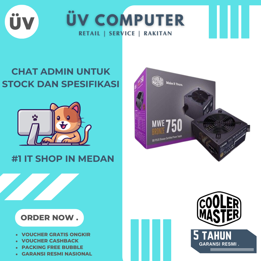 Power Supply PSU Internal PC Komputer Cooler Master MWE 750W V2 | Black Hitam | Non Modular 80+ Plus