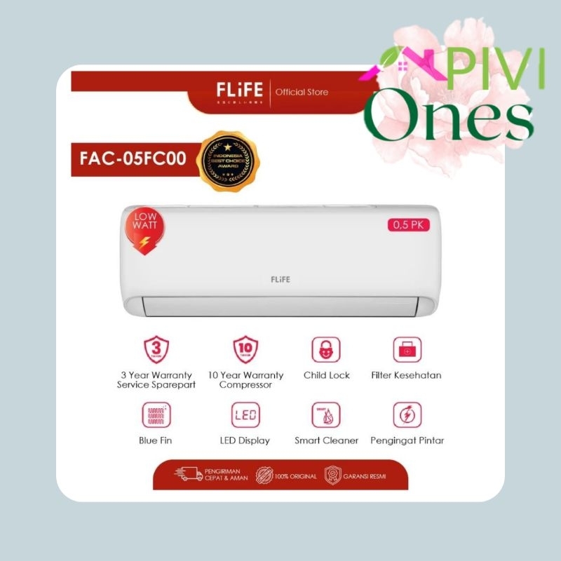 FLIFE AC LOW WATT 1/2PK Hemat Listrik 0.5PK FAC-05FCOO Garansi Resmi Original (Unit Only)