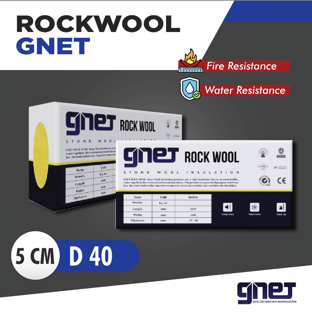 Rockwool GNET Peredam Suara / D40 5cm / Peredam Ruangan / Peredam Panas