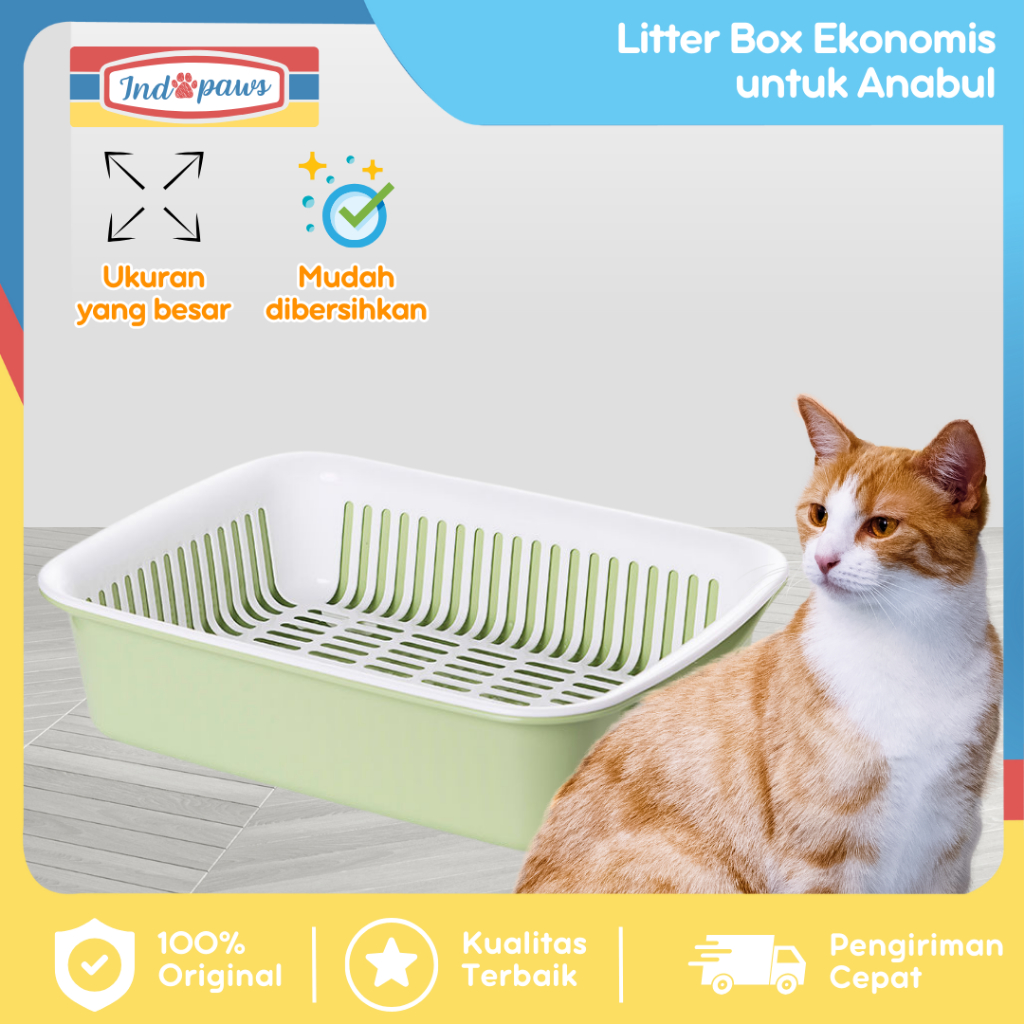 Indopaws CAT LITTER BOX EKONOMIS TEMPAT PASIR TOFU CAT TEMPAT BAK BASKOM PASIR KOTORAN HEWAN KUCING 
