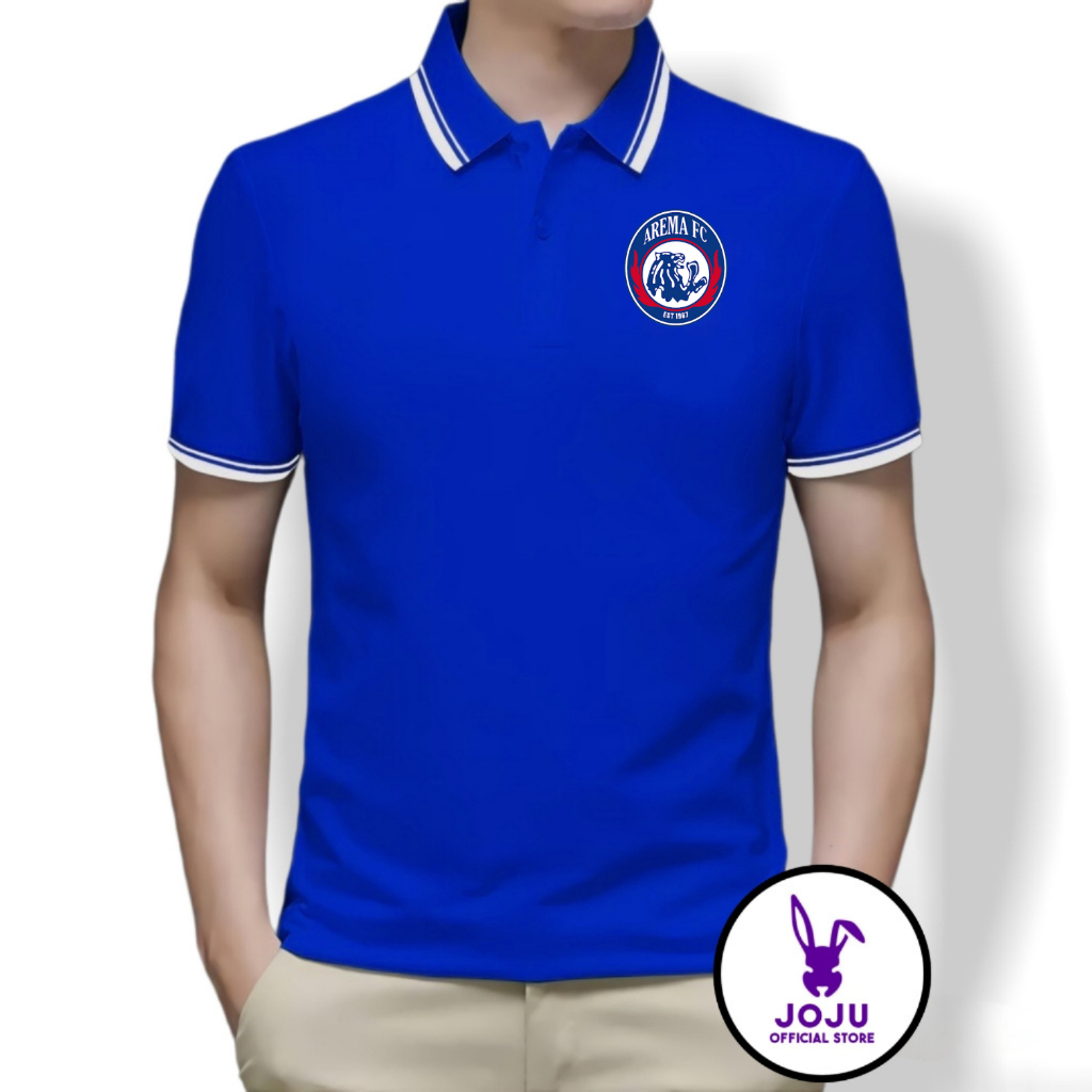 JOJU Kaos Polo Shirt Pria Kerah List Putih Logo AREMA FC
