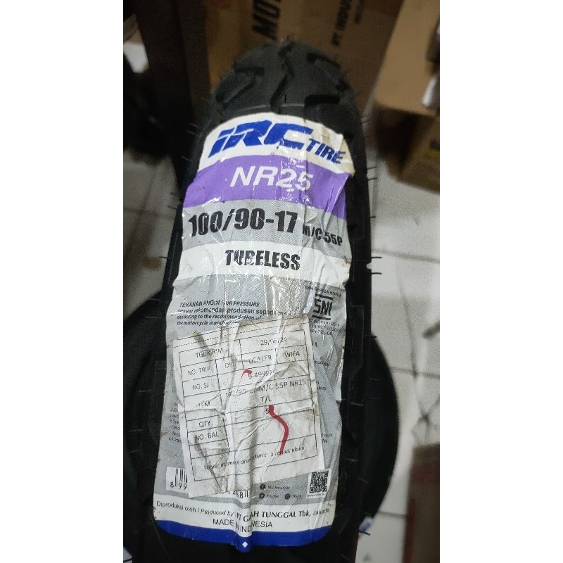 BAN LUAR IRC 100/90-17 TL NR25 RR MEGAPRO NEW,VERZA