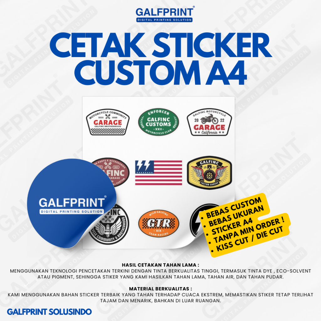 

GALFPRINT JASA CETAK STICKER LABEL CUSTOM A4 / STIKER TERMURAH / BISA KUSTOM / MIN 1 LEMBAR