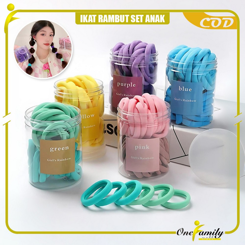 ONE-C1109 Set Ikat Rambut Wanita Dewasa Anak Isi 50pcs Free Box Bahan Karet Elastis / Towel Ring Set