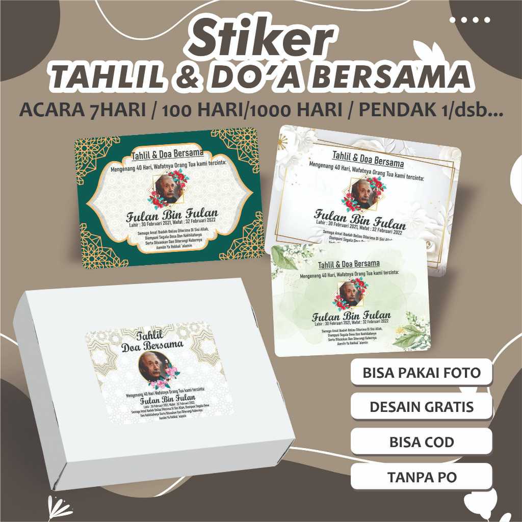 STIKER TAHLIL NASI KOTAK / BOX MAKANAN 100HARI / 1000HARI / PENDAK