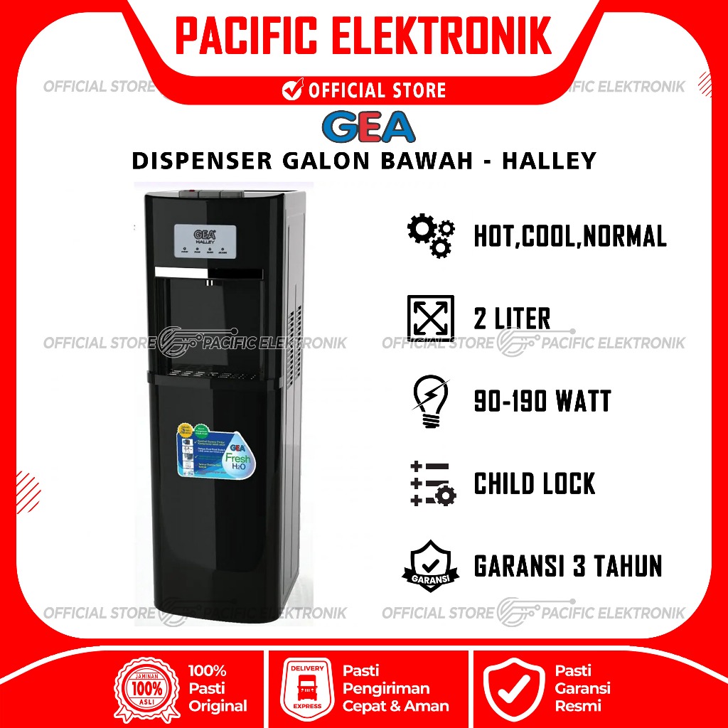 Dispenser Galon Bawah Murah GEA - HALLEY (Low Watt - Kompresor)