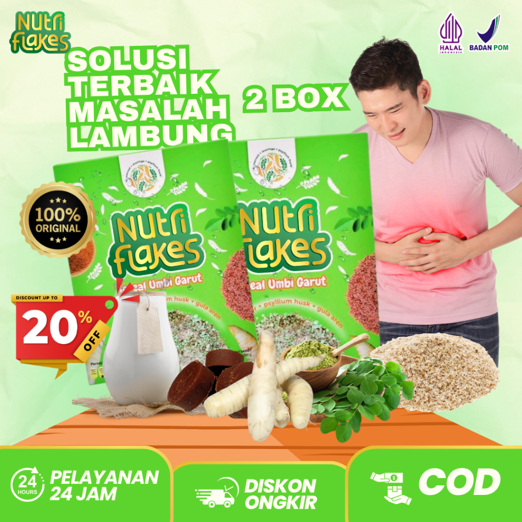 

Nutriflakes - Nutriflakes Sereal Umbi Garut Solusi Tepat Atasi Asam Lambung Original 2 BOX BPOM A