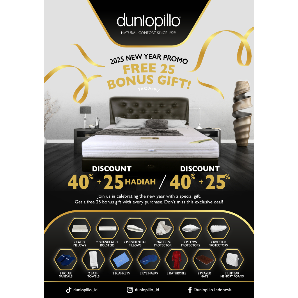 Dunlopillo FULL SET (BEDFRAME + KASUR) Natural Latex tipe ROYAL all size (Best seller Latex series)