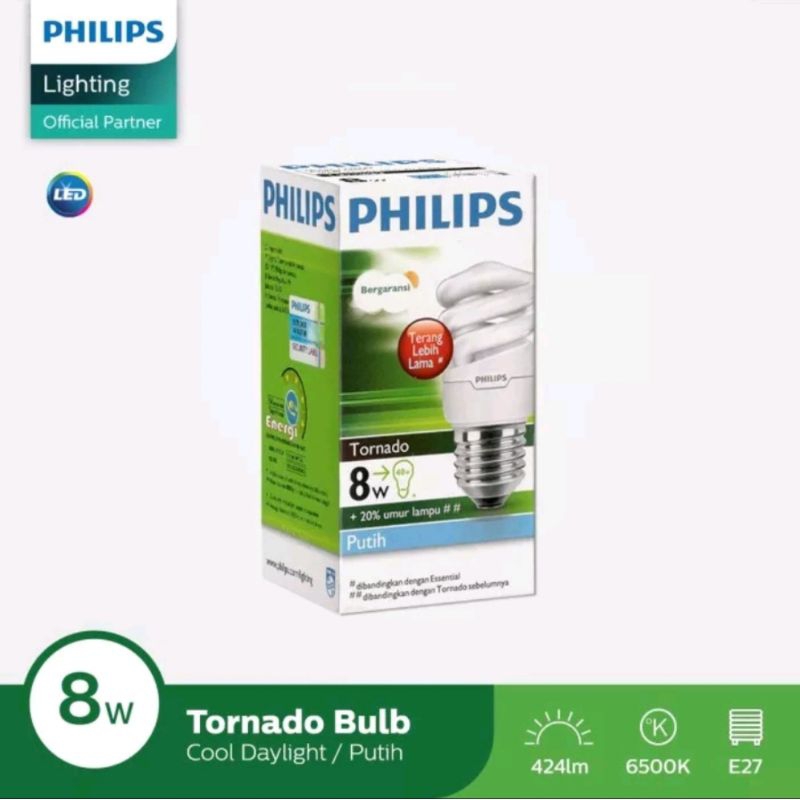 Lampu Philips TORNADO 8 Watt | Cahaya Putih & Kuning | E27