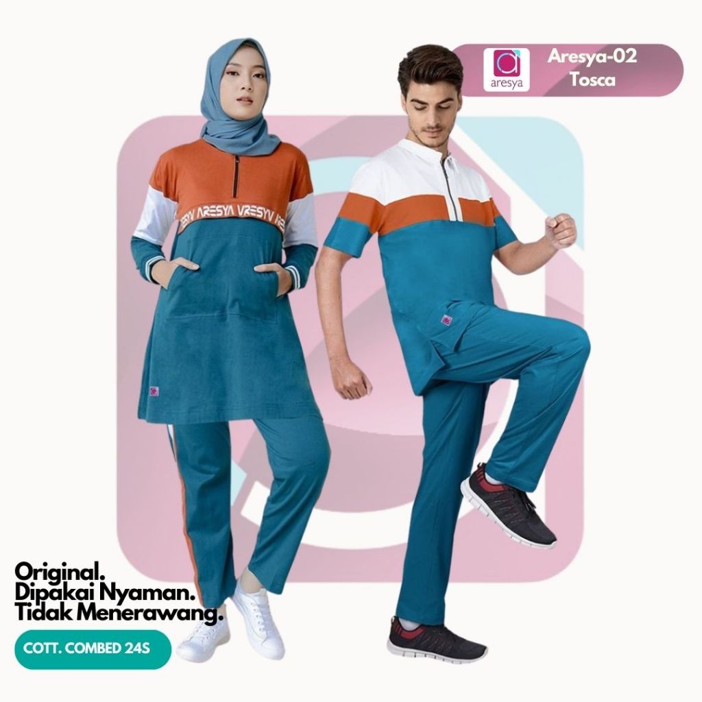 Aresya - Setelan Baju Olahraga Couple Pria Wanita Muslim Aresya-02 Tosca