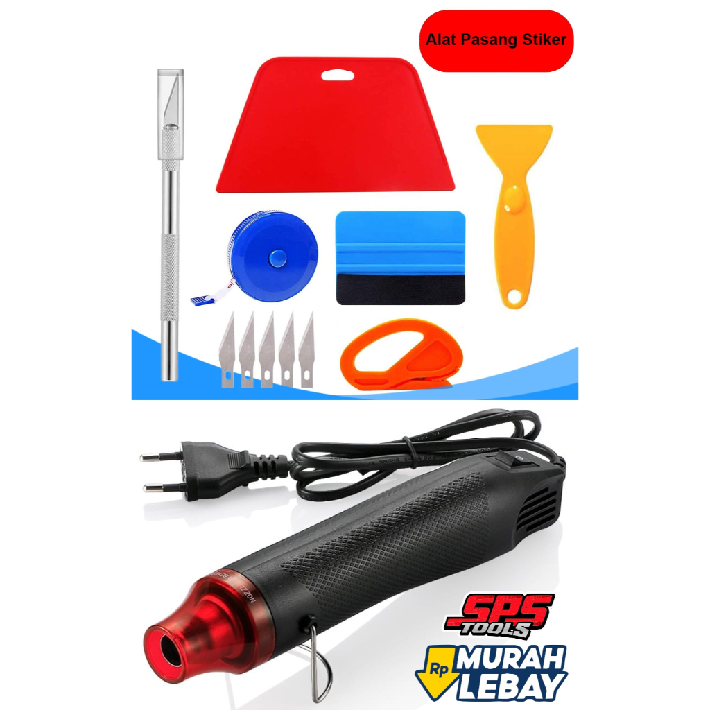PAKET LENGKAP 12 pcs alat pasang stiker scrab scrap kafe hot gun heat gun portable alat pasang stick