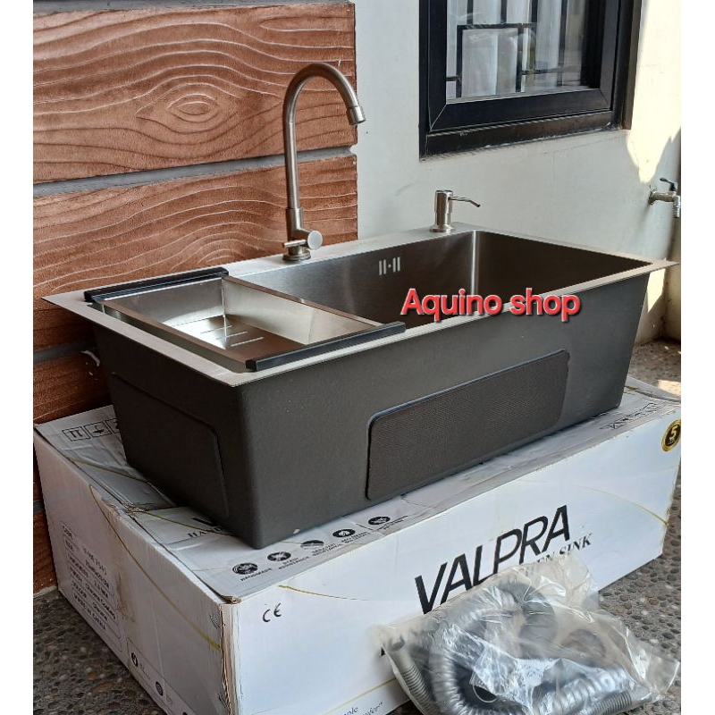 Paket komplit wastafel bak cuci piring 1 lubang VALPRA kitchen sink stainless ukuran 75cm×45cm×23cm.