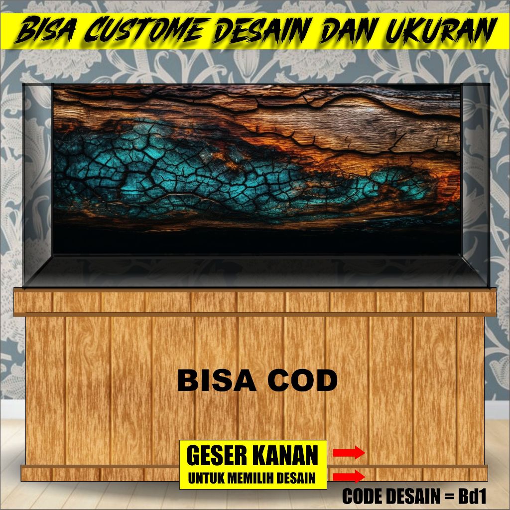 stiker background aquarium 3d timbul custome jumbo kaca akrilik besar full set kulit pohon bd
