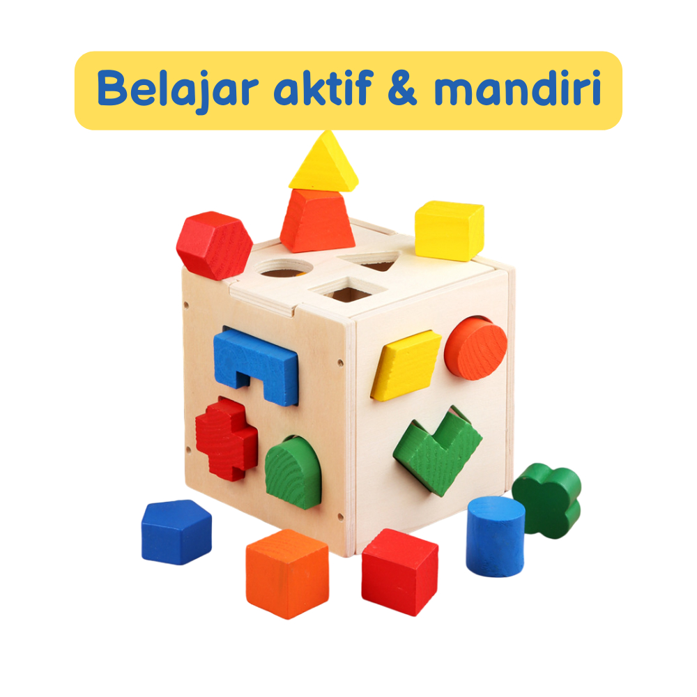 Mainan Montessori Anak Bayi 8 9 Bulan 1 2 3 Tahun Toys Kayu Warni Warni Geometri Puzzle
