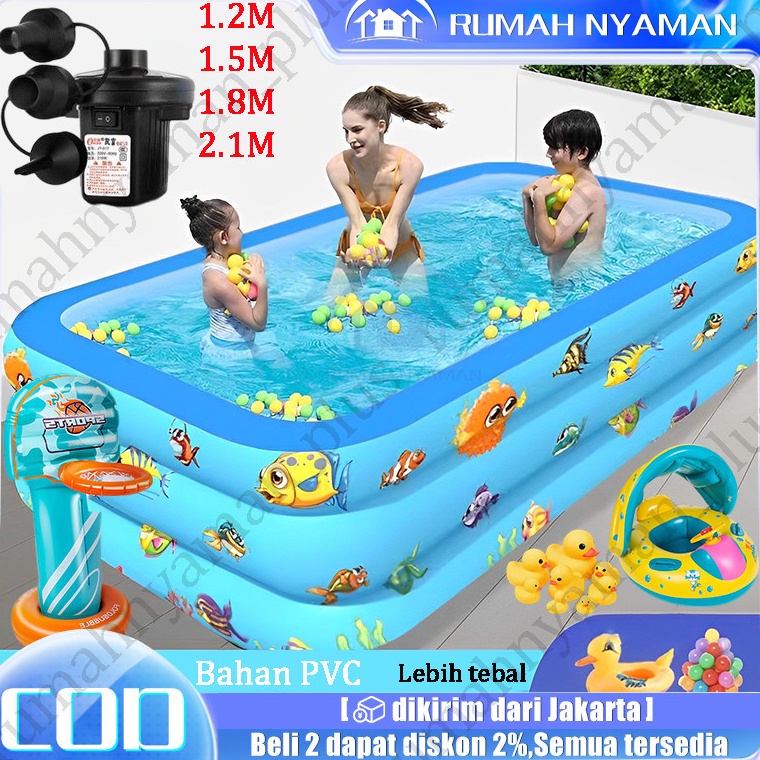 Grosir Khusus Pompa udara gratisKolam renang anak jumbo kolam anak kotak biru besar 21 cm balon rena