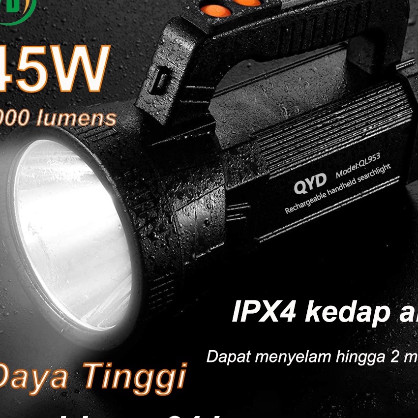 Extra QYD Senter LED Terang IPX4 Tahan air Power Bank Multifungsi 45W 96mAh Lampu Senter QL953