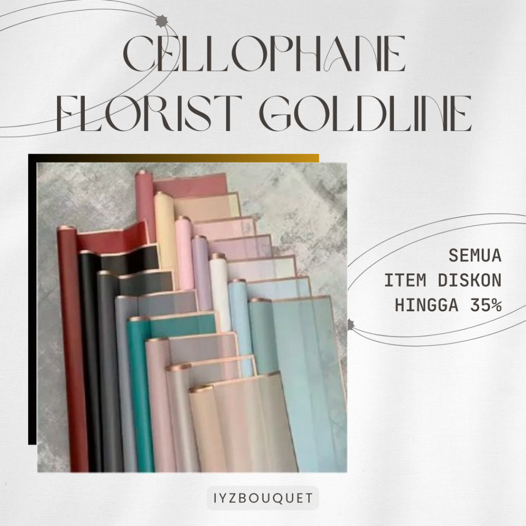 

Flower Wrapping Paper Varian List Gold Emas Kertas Buket Bunga Cellophane Florist Goldline KB10