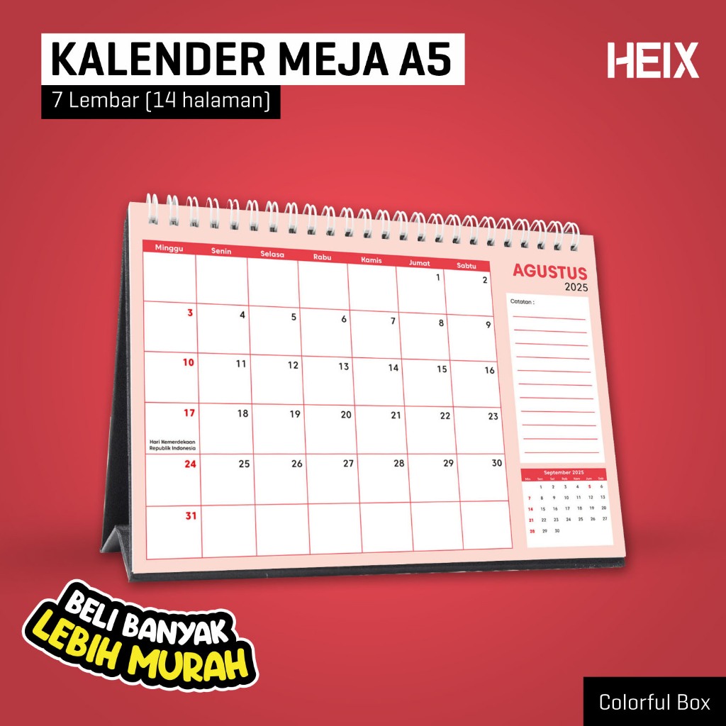

Kalender Meja A5 Custom Logo 7 Lbr - 14 Hal Duduk Box Notes Calendar Catatan