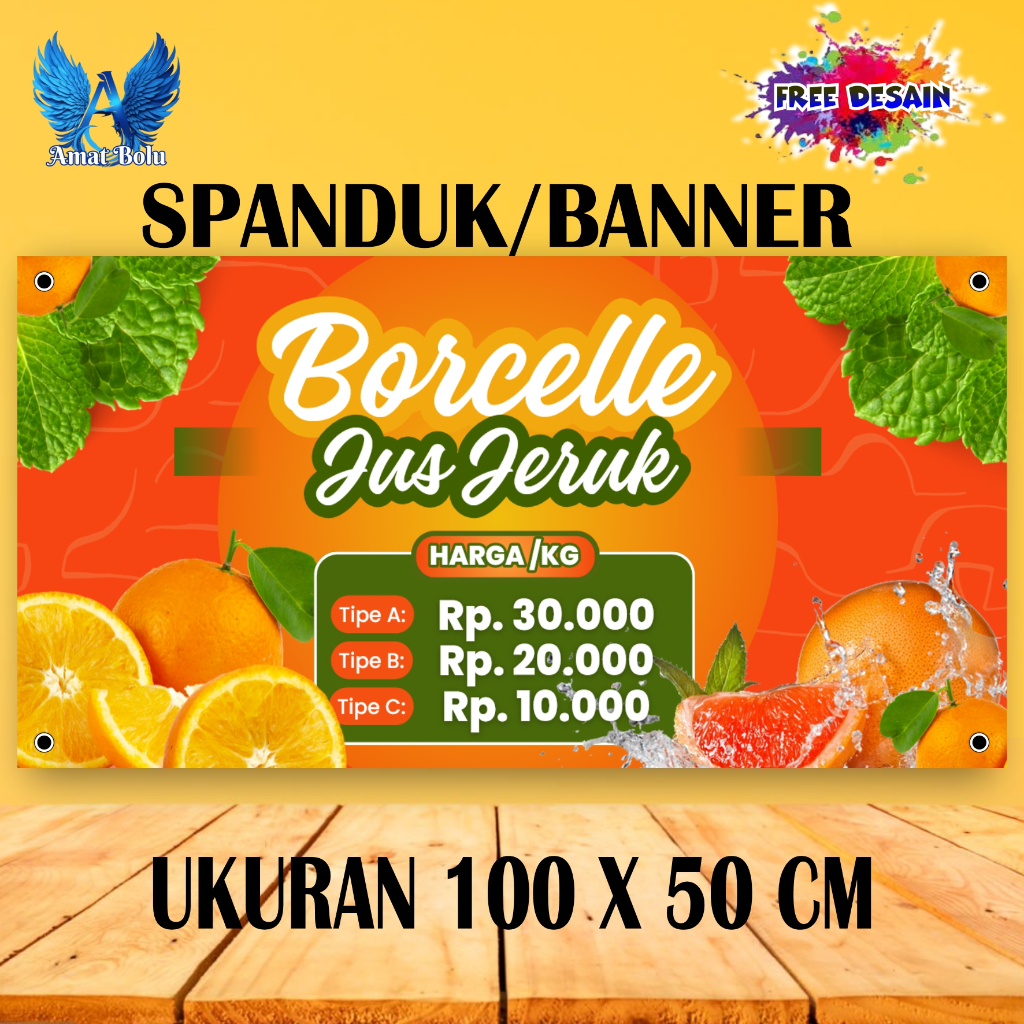 Spanduk Banner JUS JERUK DAFTAR MENU JUS JERUK UKURAN 100X50 BISA REQUEST