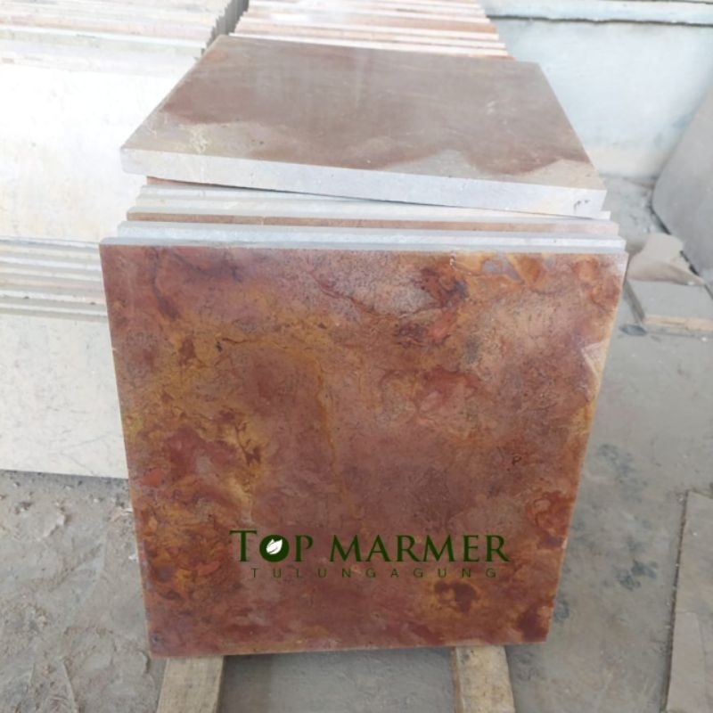 Lembaran lantai batu marmer merah siku poles