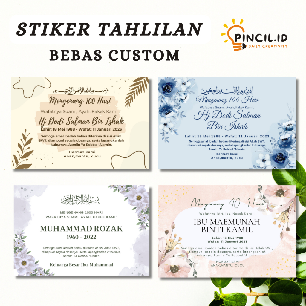 Stiker tahlilan, stiker mengenang 40 hari, kartu besek wafat, stiker kematian, stiker mengenang wafa