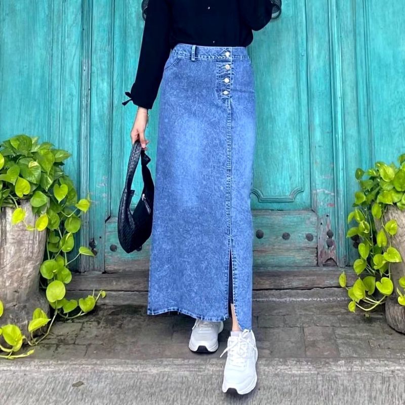 REBECCA ROK SEPAN KANCING DEPAN ROK JEANS WANITA KEKINIAN
