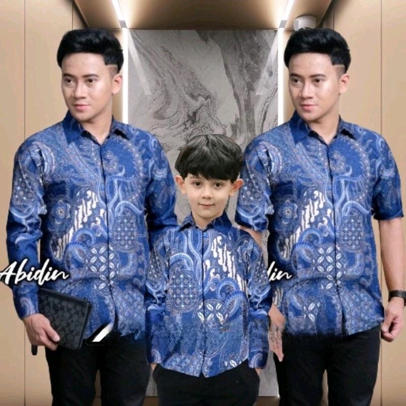 KEMEJA BATIK PRIA LENGAN PANJANG PENDEK BIRU PUTIH  BATIK TENGARAN