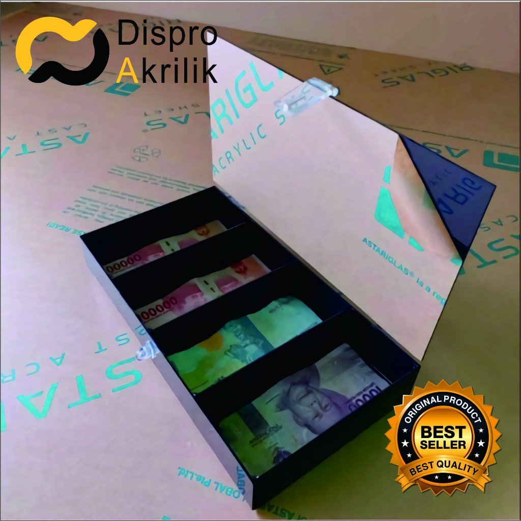 Akrilik Kotak Penyimpanan Uang / Tempat Uang Akrilik / Kotak Uang Akrilik( 4 slot uang kertas )