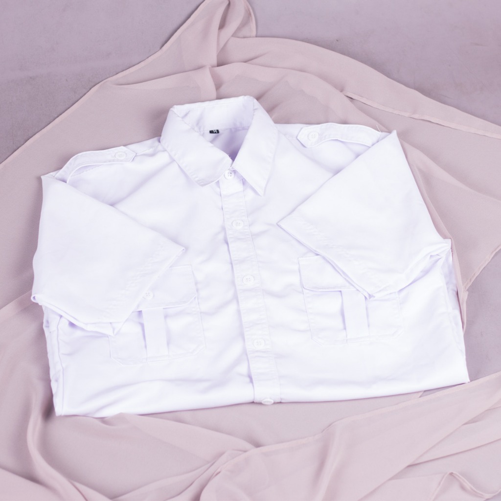 Baju Dinas Putih Pria Lengan Pendek Seragam PNS Putih Pria Kemeja Pdh Putih Pns Pria Kerah Hitam Ter