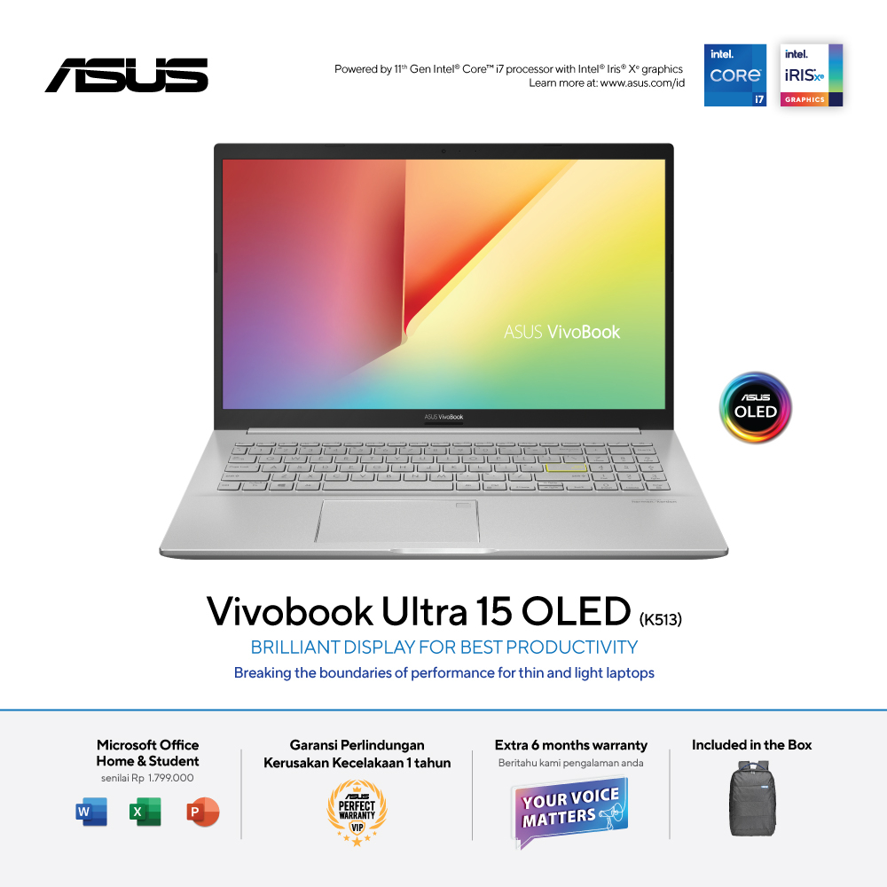 ASUS VIVOBOOK S513EA OLED CORE I7 1165G7 MEMORI 16 GB SSD 1 TB WIN 11