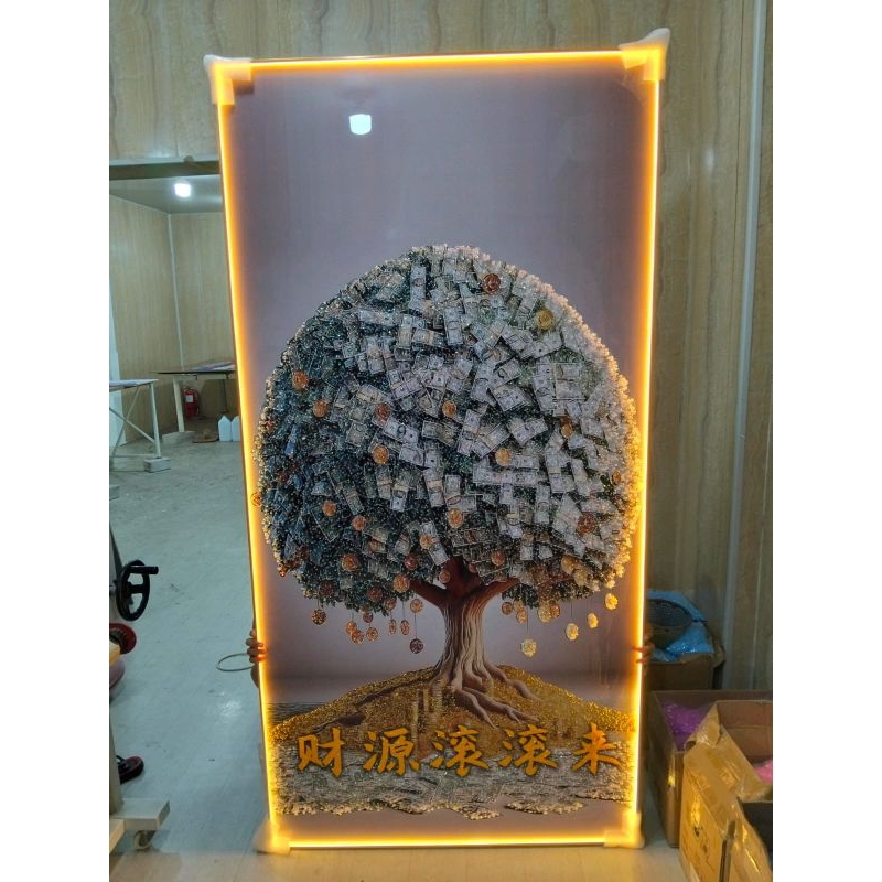 lukisan Porcelain Painting 5D Diamond lukisan LED gambar pohon uang dollar ukuran 100x200cm