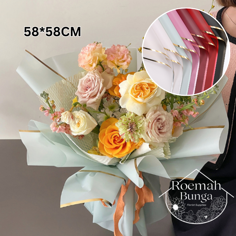 

[LBR] Cellophane List Gold Glossy Kertas Florist Buket Bunga 58*58cm