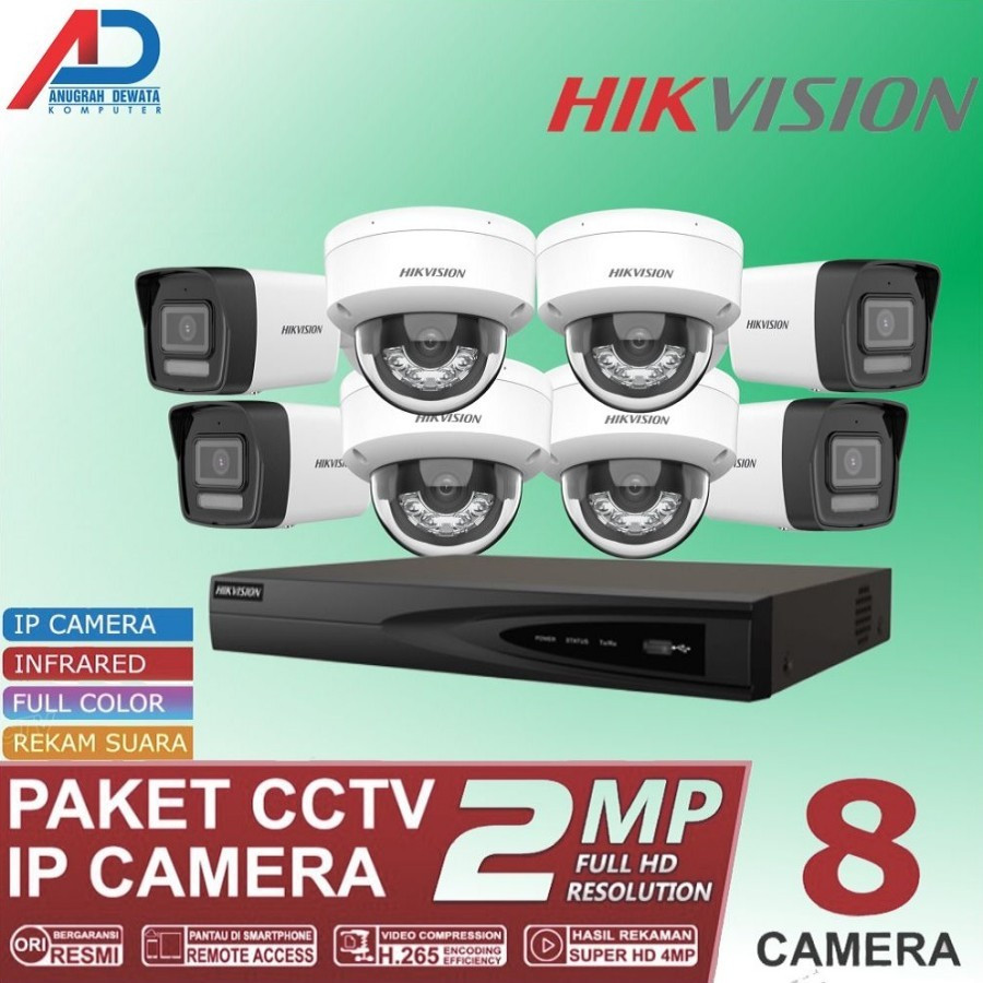 PAKET CCTV IP CAMERA HIKVISION 2MP 8 CAMERA FULL SET