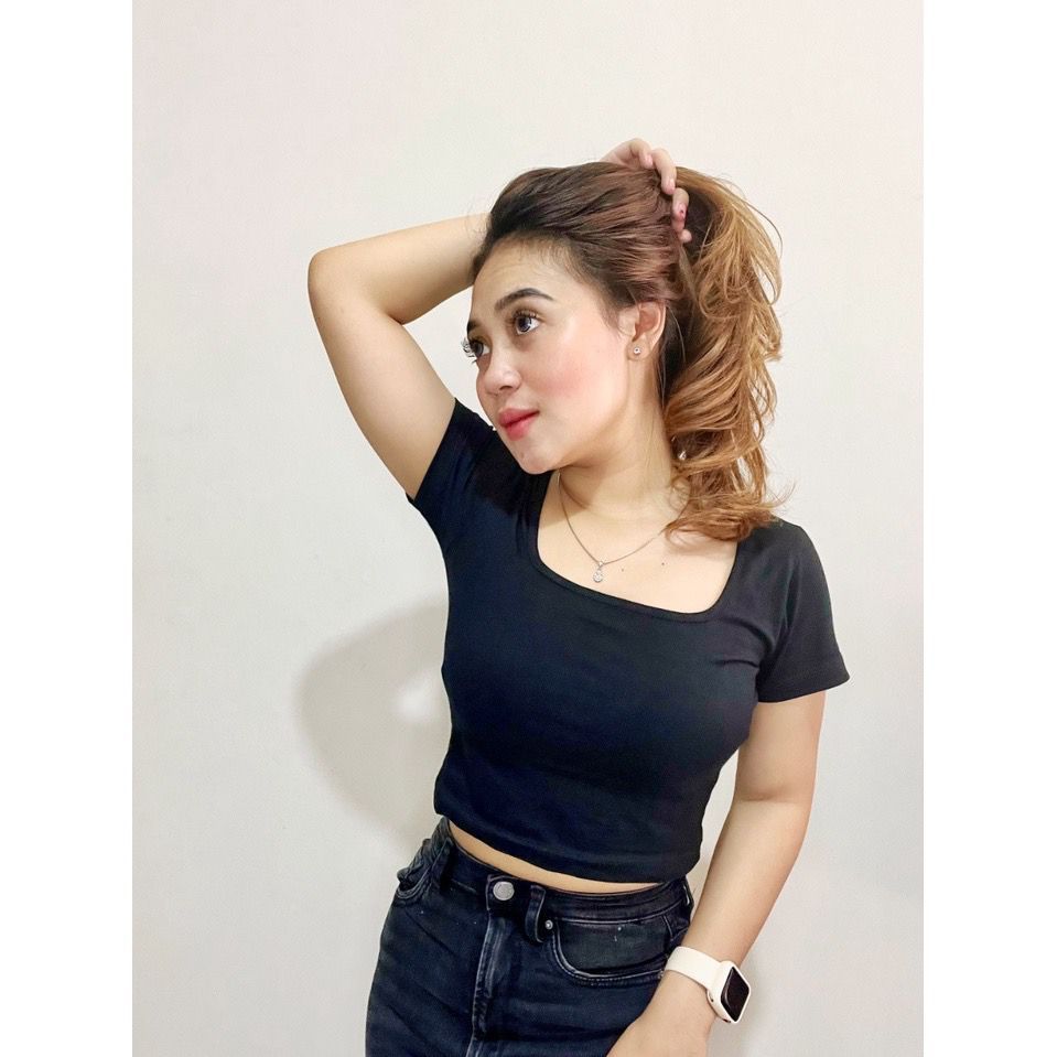 AC Martina BASIC JERSEY TSHIRT baju wanita lengan pendek baju cewek leher kotak korean style baju cr