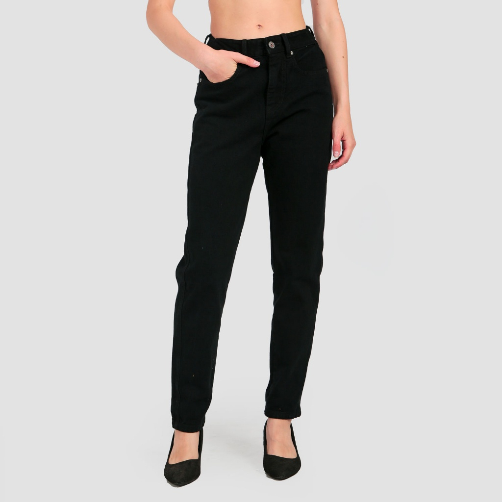 Femei - Celana Jeans Low Boyfriend Hitam Wanita Wonju High Waist - B2AI23H010BK