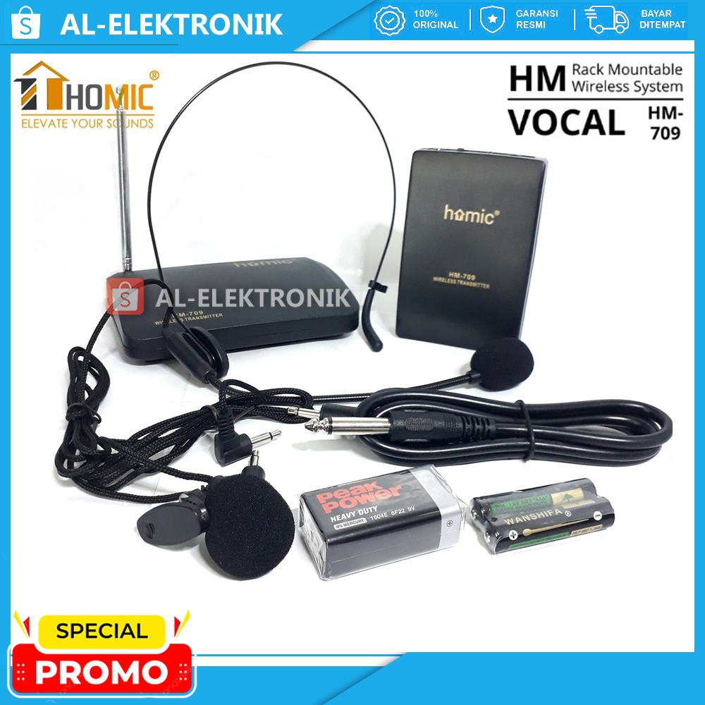 Homic HM 709 Mic wireless Mic Senam Mic imam masjid kancing jepit bando Mic Clip On Wireless Homic -
