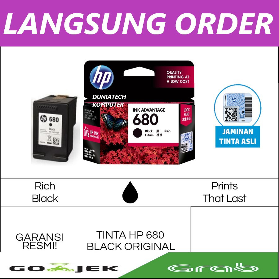 TINTA HP 680 HP680 HITAM BLACK ORIGINAL HP680