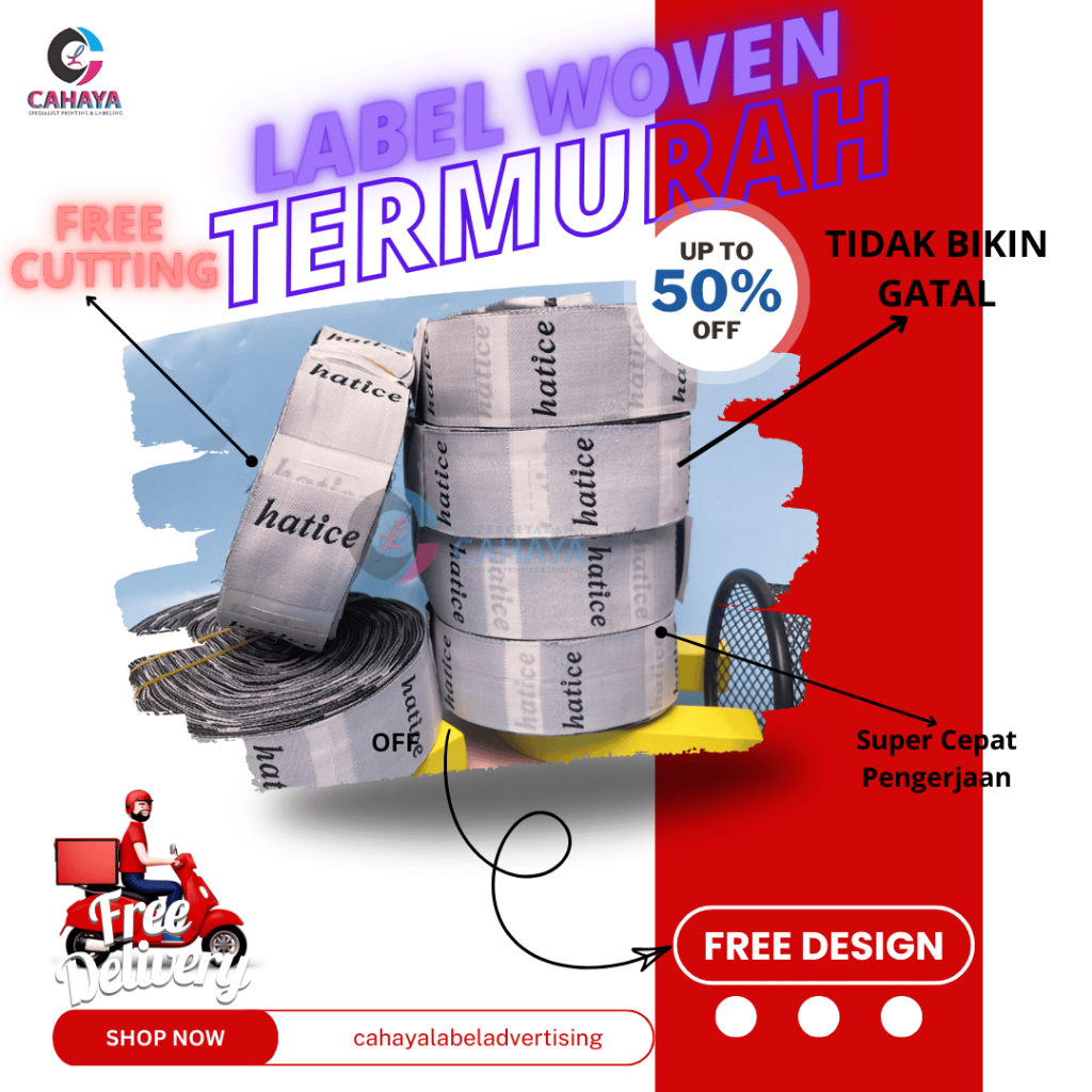 

4x7cm label woven damask, label rajut, label tenun, label tas, label kaos, label hijab, merek