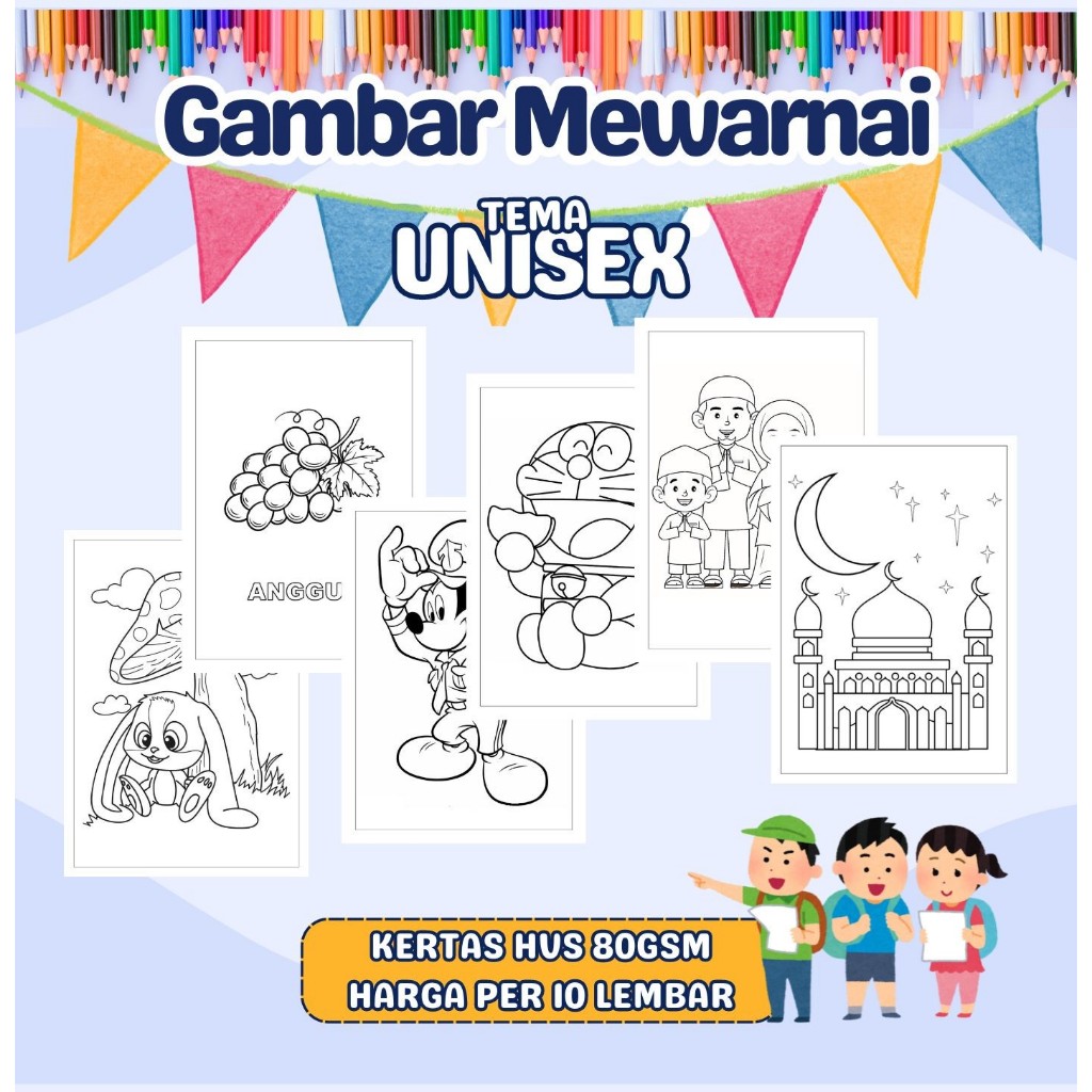 

Kertas Gambar Mewarnai Murah - Anak Anak TK SD PAUD Remaja - Kertas HVS A4 A5 80 GSM - Bukan Buku Gambar Hanya Sketsa Per Lembar